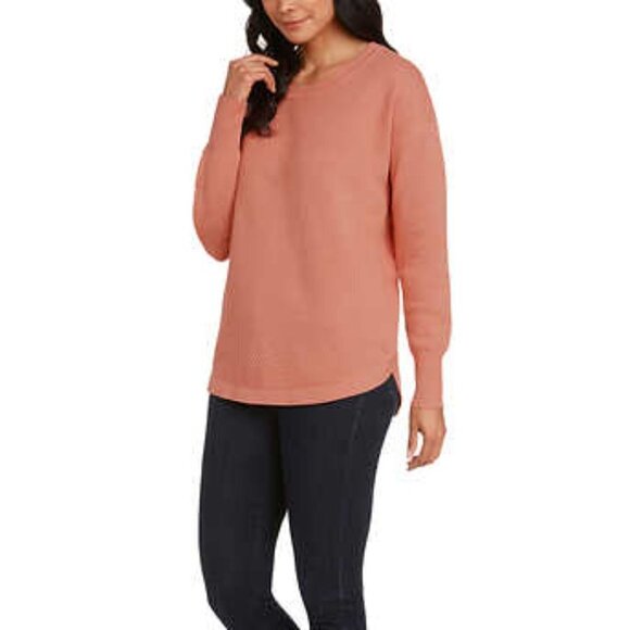 NEW Matty M Honeycomb Crewneck Sweater | Coral - Picture 2 of 4